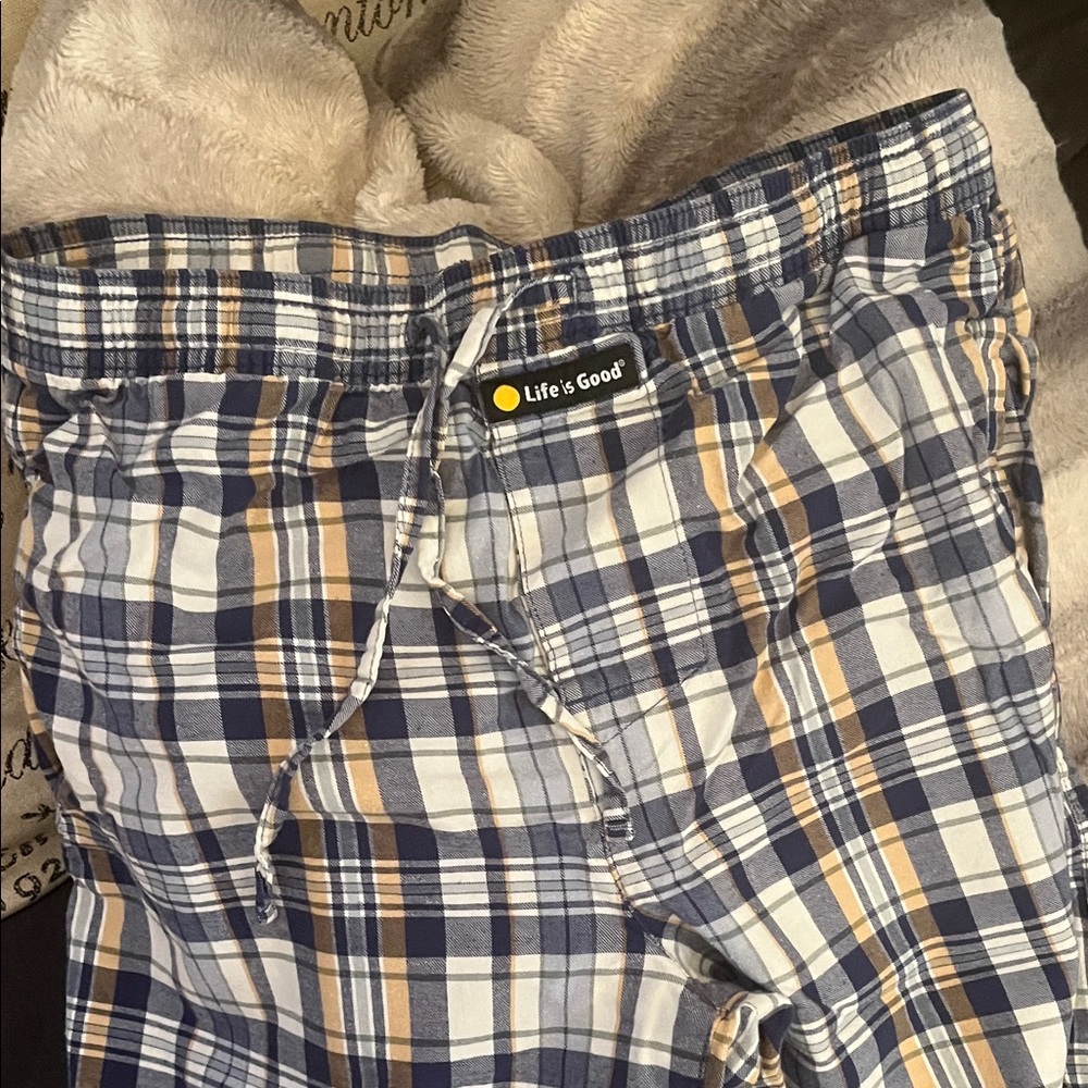Life Is Good Men’s Plaid Lounge Pants - Navy, White, Tan